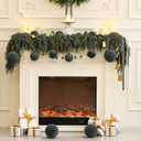 6Pcs Large Velvet Christmas Ball Ornaments 4" Dusty Blue Flocked Ornaments Set for Christmas Tree with 10Pcs Velvet Bows Shatterproof Xmas Hanging Decorations for Home Office Holiday Dcor