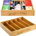 Lyellfe 2 Pack K Cup Holder for Drawers, Bamboo Tea Bag Organizer with Adjustable Dividers, Silverware Utensil Flatware Tray for Coffee Station Home Office, Kitchen