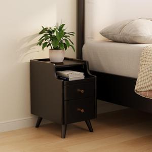 Wood Nightstand, Black Nightstand with 2 Drawers, Bedside Table for Bedroom (16")