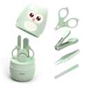 Baby Nail Kit, 4-in-1 Baby Nail Care Set with Cute Case, Baby Nail Clipper, Scissor, Nail File & Tweezer, Baby Manicure Kit and Pedicure kit for Newborn, Infant, Toddler, Kids-Owl, Green