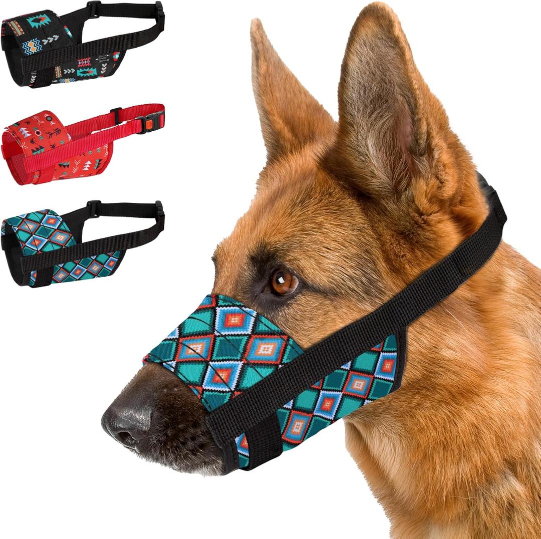 CollarDirect Dog Muzzle - Adjustable Soft Breathable Tribal Nylon Dog Mouth Guard Cover for Small, Medium and Large Dogs, Anti Chewing, Barking & Biting (Pattern 3; M/L)
