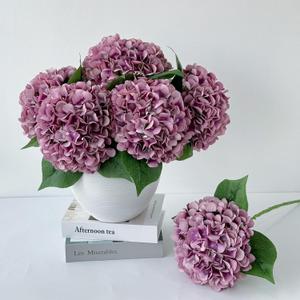 5 Pcs Light Purple Silk Hydrangeas Artificial Flower - 20" Faux Boho Dried Touch for Fall Home Decor, Kitchen, Living Room, Porch Wreath, Xmas, Wedding Flower Arrangement