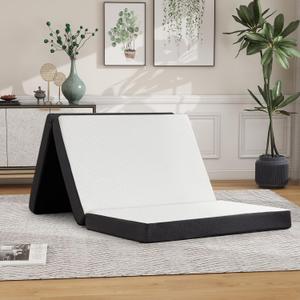 wOod-it Folding Mattress, 4 inch Tri-Fold Memory Foam Mattress Topper for Camping, Foldable Guest Bed, Portable Travel Mat with Washable Cover, 75"25"4", White (Small Single)