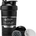 BlenderBottle Shaker Bottle with Pill Organizer and Storage for Protein Powder, Classic V2 ProStak System, 22-Ounce, Midnight Black
