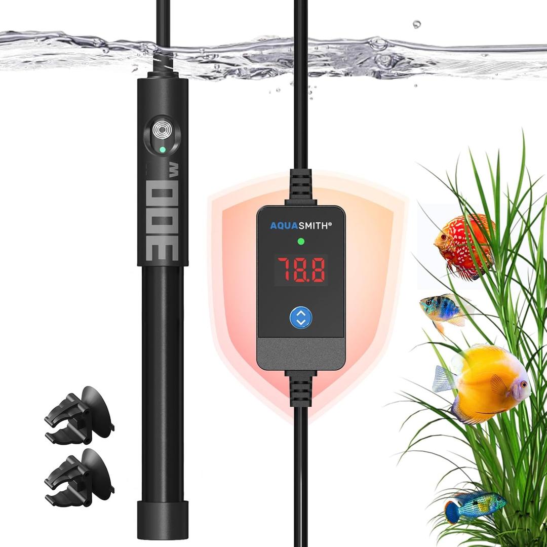AQUASMITH Aquarium Heater,100W Fish Tank Heater,Suitable for 4050 Gallon Fish Tank,Dualchip Intelligent Temperature Control,Has a Variety of Intelligent Security Protection Functions
