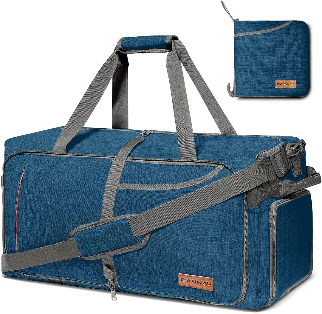 Canway 65L Travel Duffel Bag, Foldable Weekender Bag with Shoes Compartment for Men Women Water-proof & Tear Resistant (Aegean Blue, 65L)