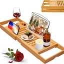 Artmalle Luxury Bathtub Caddy Tray for Tub - Foldable Bamboo Bath Table Tray with Book and Wine Glass Holder, Expandable Bathroom Accessories for Spa or Reading Lite Style (Natural)
