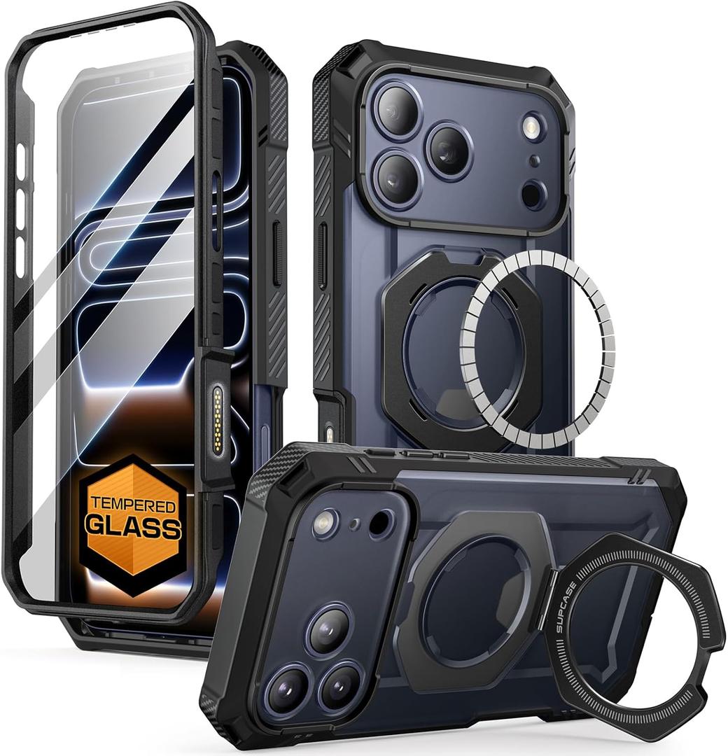 SUPCASE for iPhone 17 Pro Max Case (UBGrip Pro), [Built-in Tempered Glass Screen Protector & Stand] [Camera Control Cover] [Compatible with MagSafe] Full Body Heavy Duty Magnetic Phone Case, Black