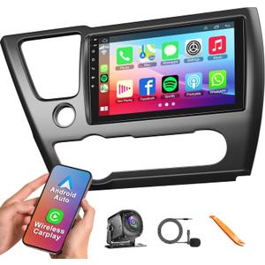[4G+64G] Android 13 Car Radio for Honda Civic 2013-2017(Only US Version), 9 IPS Touchscreen Supports Wireless Carplay&Android Auto, Bluetooth &GPS,FM Radio& Back-up Camera, SWC,Civic Stereo