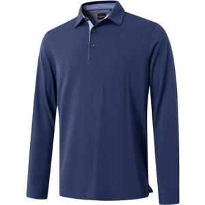 Men's Business Long and Short Sleeve Polo Shirts Mercerized Cotton Blend Casual Stylish Collared Shirts (Blue, L)