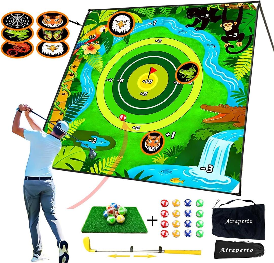 Golf Chipping Pomg Game with 80" x 80" Battle Target Mat Set
