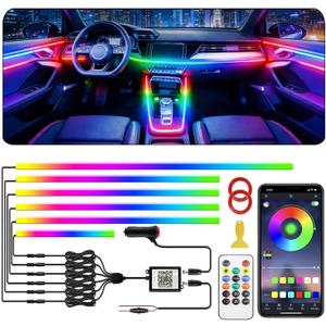 Interior Car LED Strip Lights, Acrylic LED Lights RGB Dreamcolor 6 in 1 with 175 inches 593 LEDs Fiber Optic Ambient Lighting Kits,APP and Remote Control 16 Million Colors Car Neon Lights