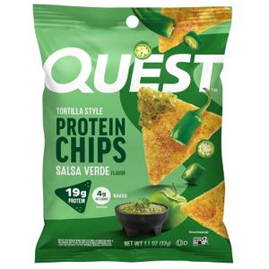 Quest Nutrition Tortilla Style Protein Chips, Salsa Verde, 19g of Protein, 4g Net Carbs, Gluten Free, 1.1 Ounce (Pack of 12)(BB: 08/02/2026)