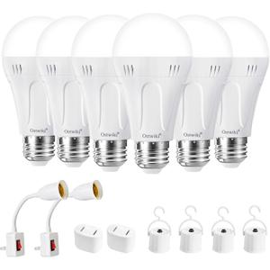 Ostwiki 6 Pack Rechargeable Light Bulbs,Battery Operated Backup Light Bulb for Lamps E26 9W 6500K Daylight,A19 Emergency LED Bulbs for Home Power Outage Hurricane,Blizzard,Camping