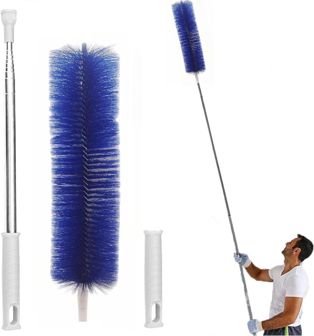 Gutter Guard Cleaner, Cobweb Duster with Extension Pole, 8FT Long Medium Stiff Bristles Brush, Good to Brush Stuff Off The Roof or The Gutter Guard, The Cobwebs Under The Gutters or Rafters, Blue