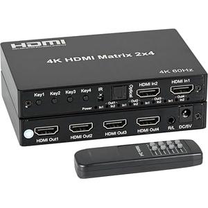 4K 2x4 HDMI Matrix Switch with 3.5mm Stereo Audio Extractor and Audio Optic Output, 2 in 4 Out Video Switcher&Splitter, Support HDMI 2.0 4K@60Hz