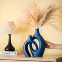 Lvases Snuggle Hollow Ceramic Vase Set of 2, 11Inch Nordic Modern Boho ins Style Decorative Ceramic Aesthetic Flower Vases for Home Decor Living Room Shelf Table Decorative (Matte Navy Blue)