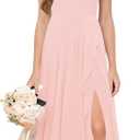 Eightale Blush Pink Junior Bridesmaid Dresses Chiffon Square Neck Long Flower Girl Dress Teen Ruffle Sleeve Maxi Wedding Party Gown 6-16 Years Size 10-11 (Pink)