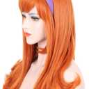 karlery Adult Women Long Curly Orange Bangs Wig Halloween Cosplay Costume Party Wig (Free Purple Headband and Wig Cap)