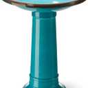 Glitzhome 21.5" H Turquoise Faux Ceramic Tall Pedestal Birdbath for Outdoor Patio Garden Backyard Decking