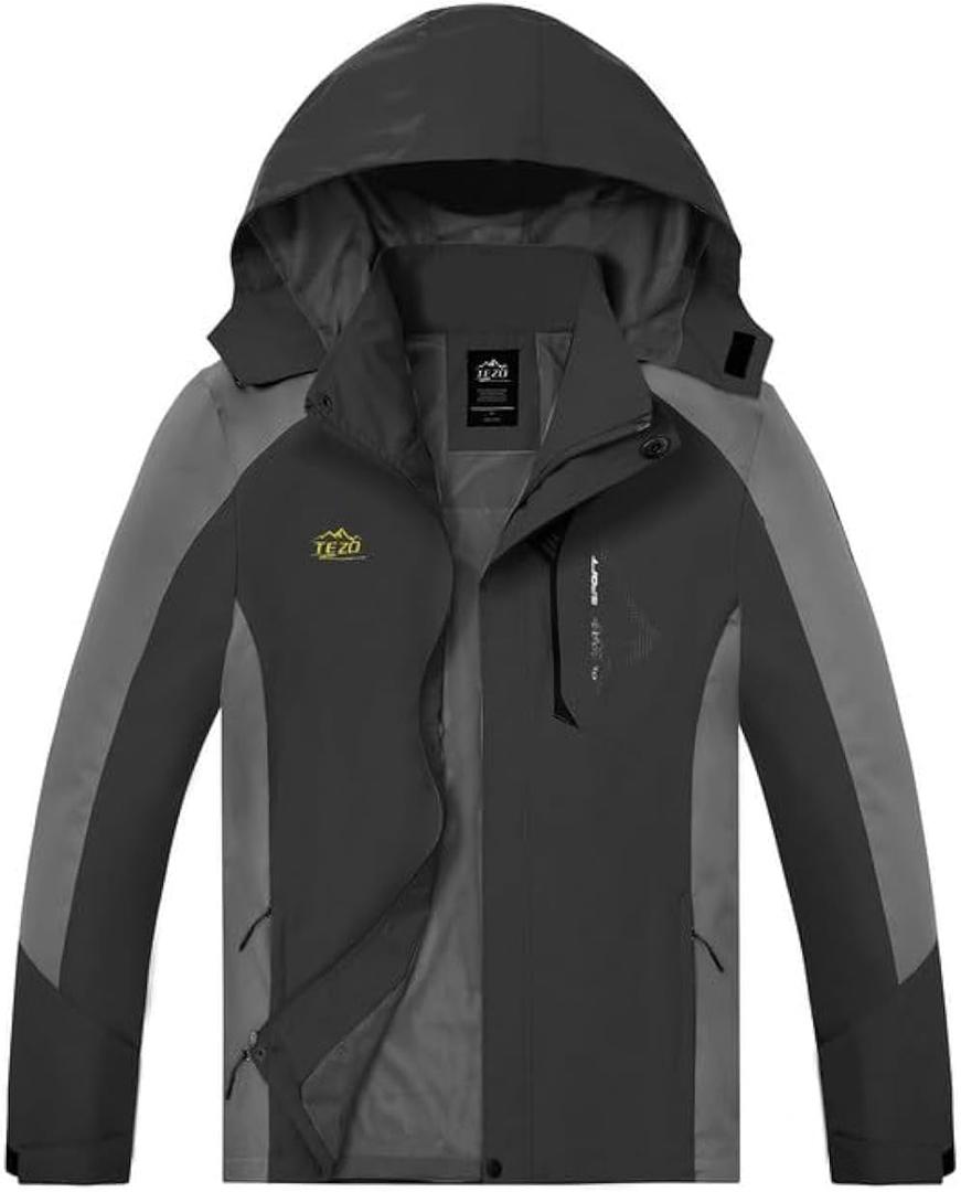TEZO Mens Rain Jacket Waterproof with Hooded Hiking Coat Lightweight Windbreaker, Medium