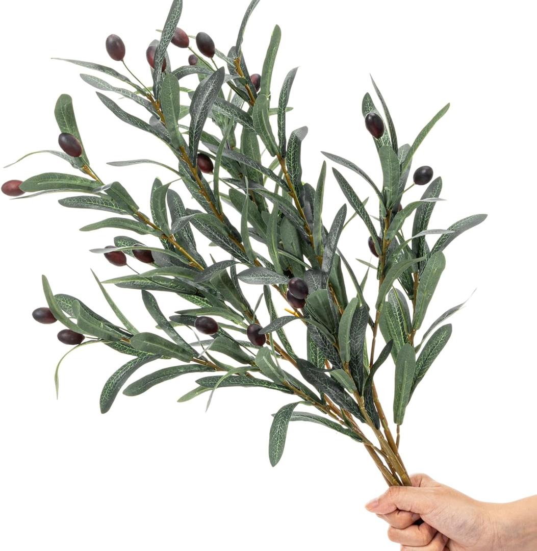 Norme 4 Pcs 27 Inch Artificial Olive Branches with Lifelike Olives for Vase Fake Greenery Olive Large Long Stems for Wedding Bouquet Table Centerpieces Home Decor DIY Floral Crafts