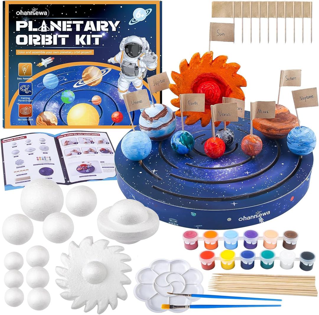 Solar System Project Kit for Kids, Mixed Sized Foam Balls, Painting Tools and Disc Planetary Orbits, DIY Planets Model for Kids, Stem Toy for Boys and Girls