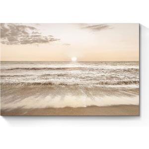 SunFlax Coastal Beach Canvas Wall Art: Sea Waves Painting Sunset Ocean Scenery Pictures Contemporary Tropical Nature Photography Prints Modern Seascape Artwork for Bedroom Bathroom Living Room, 24"L x 16"W