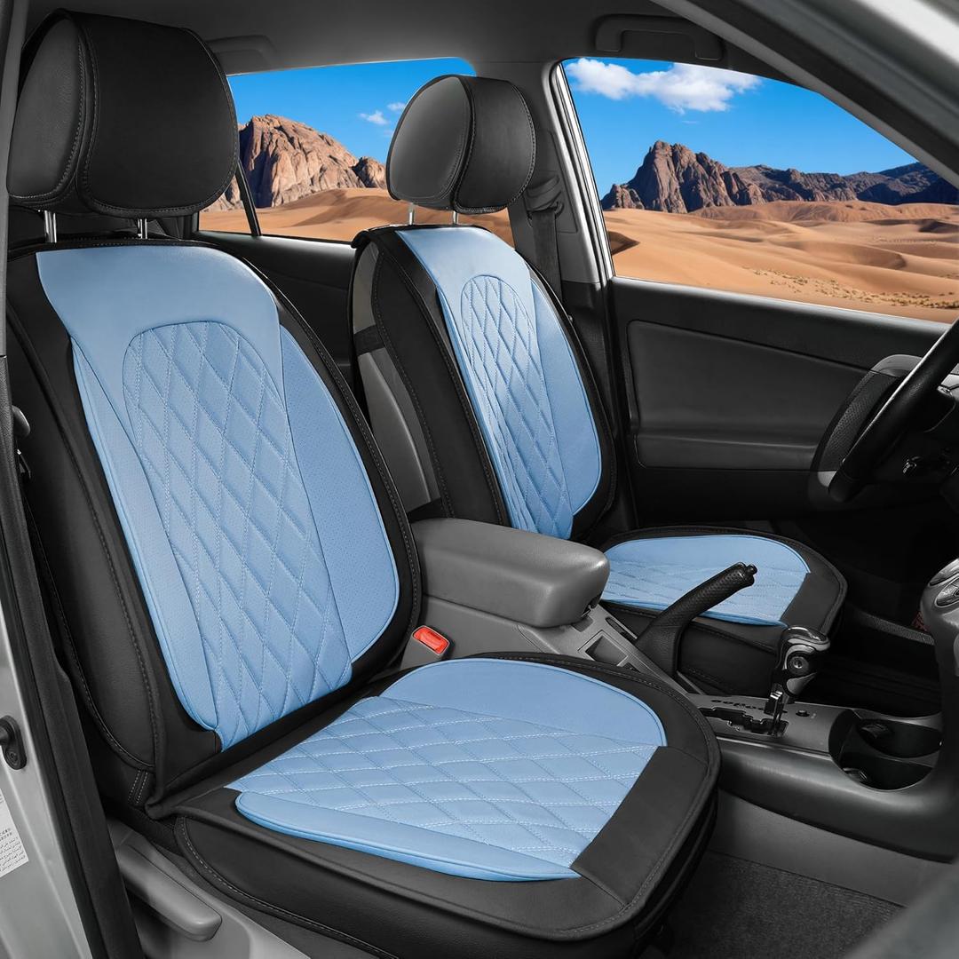 LINGVIDO Car Seat Covers Full Set (5 Seats) - Premium Perforated Nappa Leather, Waterproof Shield, Omni-Adapt Fit SUVs Sedans, Ultimate Family & Pet Protection (Black & Blue)