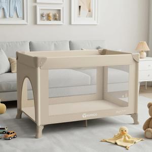 Portable Baby Playard& Playpen with Mattress, Travel Crib, Khaki, Standard