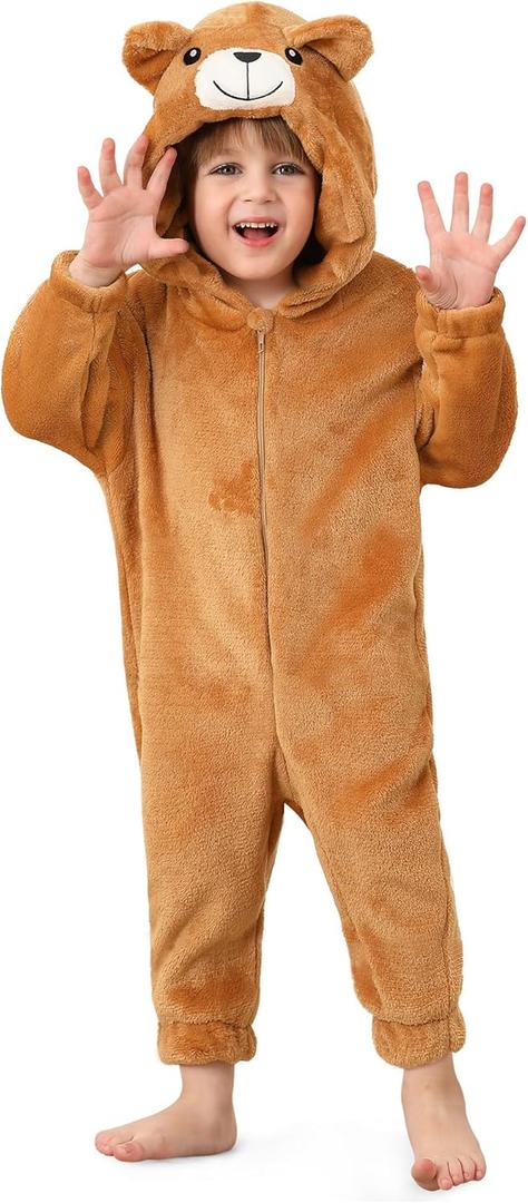 Baby Boys Girls Christmas Snowman Onesie Fleece Reindeer Hoodied Romper 6M - 2T (12-18 Months, Brown | Bear)