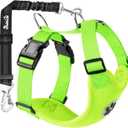 SlowTon Dog Car Harness Seat Belt Set, Dog Vest Harness Adjustable Mesh Breathable & Vehicle Safety Seatbelt Tether with Elastic Bungee for Small Medium Large Pets (Lime Green, M)