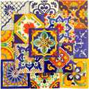 Mexican Talavera Tile Spanish Mediterranean Art Colorful 4"x4" Ceramic Hand Painted Mosaic for Bathroom, Wall, Mirror, Kitchen Rustic Decor Pottery (20, Multi 2)