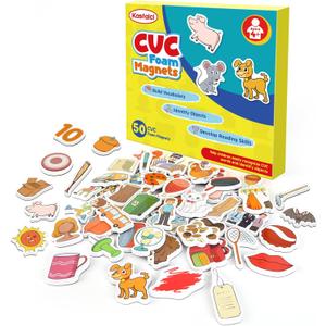 Kasfalci CVC Word Games,50 Magnetic Foam Objects,Fridge Magnets for Kids,Speech Therapy Toys for Toddler,Learn to Read Spelling Reading Learning Phonics for Preschool Kindergarten Classroom Supplies