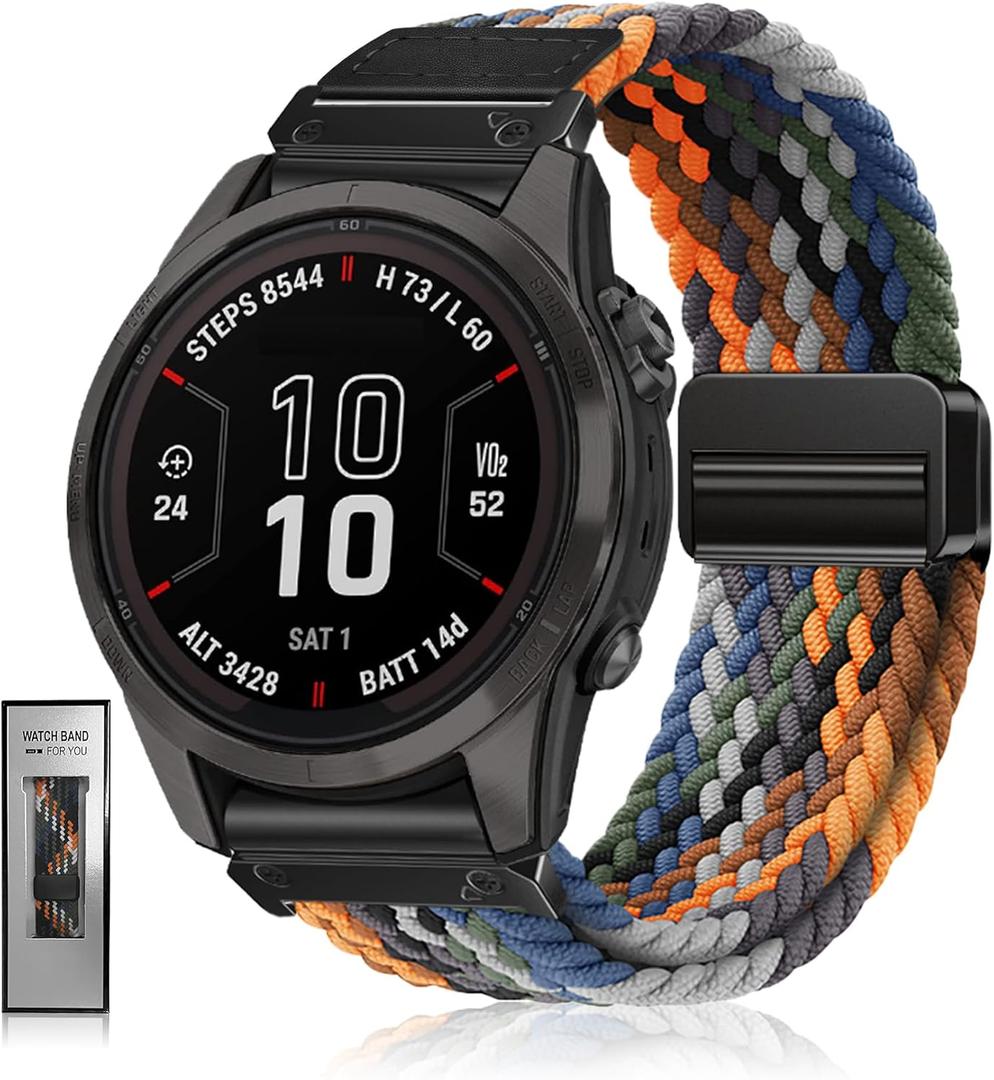 Yeahxing Quickfit-22mm Watch-Bands for Garmin-Fenix 8/7/6/5-Band - Magnetic Clasp Stretchy Braided Replacement Strap for Garmin Fenix-8 47mm/Fenix-7 Pro/Fenix-5 Plus/Fenix-6 Pro, MultipleColors (Denim Blue)