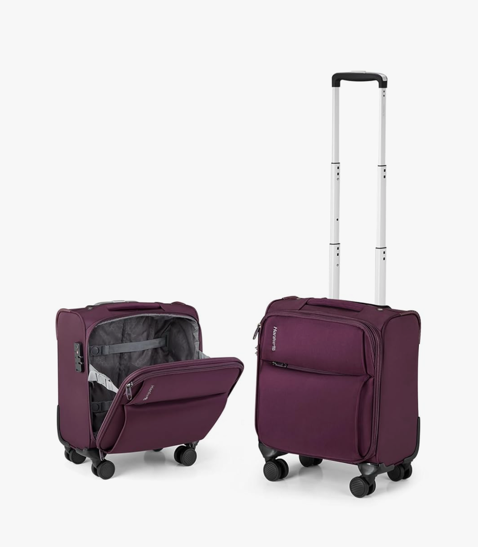 Hanke 16 Inch Underseat Carry On Luggage with Spinner Wheels Airline Approved, Small Rolling Suitcase Softside Underseater Lightweight TSA Travel Roller Suitcase Carry-On Bag (Purple)