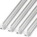 Barrina 8FT LED Shop Lights, 72W 10000LM 5000K, Daylight White, V Shape, Clear Cover, Hight Output, Linkable, T8 LED Tube Lights for Garage 8 Foot with Plug, 4 Packs