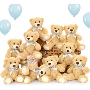 MorisMos 10-Pack Teddy Bear Bulk for Baby Shower, 14-inch Small Teddy Bear Stuffed Animal Plush Toy,Soft Bulk Stuffed Animal Wholesale for Baby Shower Centerpiece Decoration Birthday Party Favors, Brown