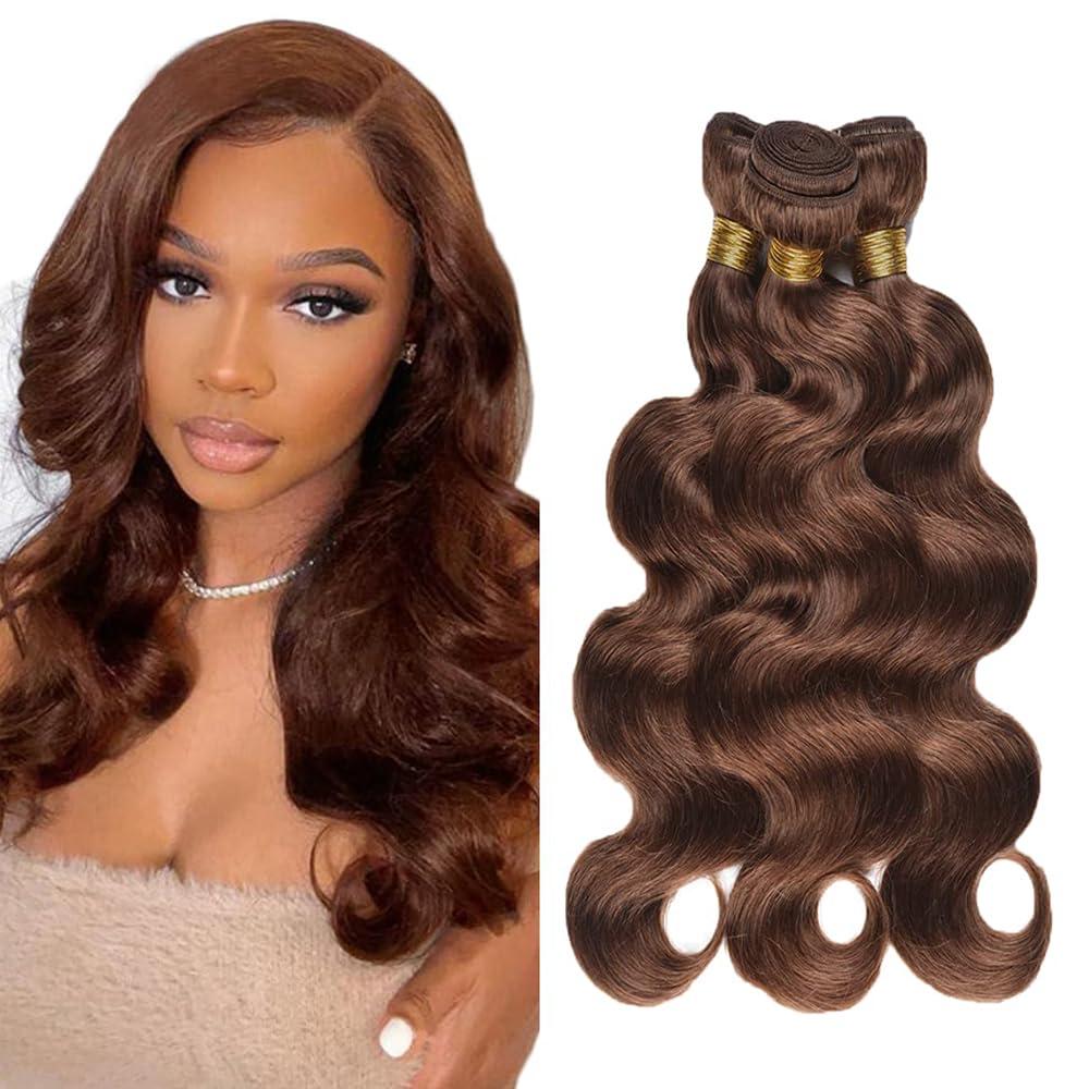 Brown Body Wave Bundles Human Hair 16 18 20 Inch Unprocessed Brazilian Virgin Chocolate Brown 3 Bundle Human Hair