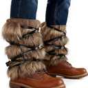 Faux Fur Leg Warmers, Fur Boot Covers, Furry Viking Costume Women and Men Medieval Barbarian Cosplay (Camel Color)