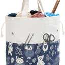 Crochet Bag, Handy Knitting Project Yarn Bag, Crochet Accessories Yarn Storage Organizer, Knitting Bags and Totes for Crocheting on The Go, 12.5x13x5'' (Small, Blue Cat)