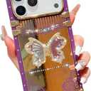 Cute Compatible with iPhone 17 Pro Max Case,Luxury Bling Butterfly with Foldable Stand Kickstand for Women Girls,Glossy Mirror Shockproof Protective Case for 17 Pro Max 6.9(Purple)