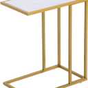 C-Shaped Sofa Side End Table, Metal Frame Industrial Side Table, Beside Bed Portable Workstation for Living Room, Bedroom (White)