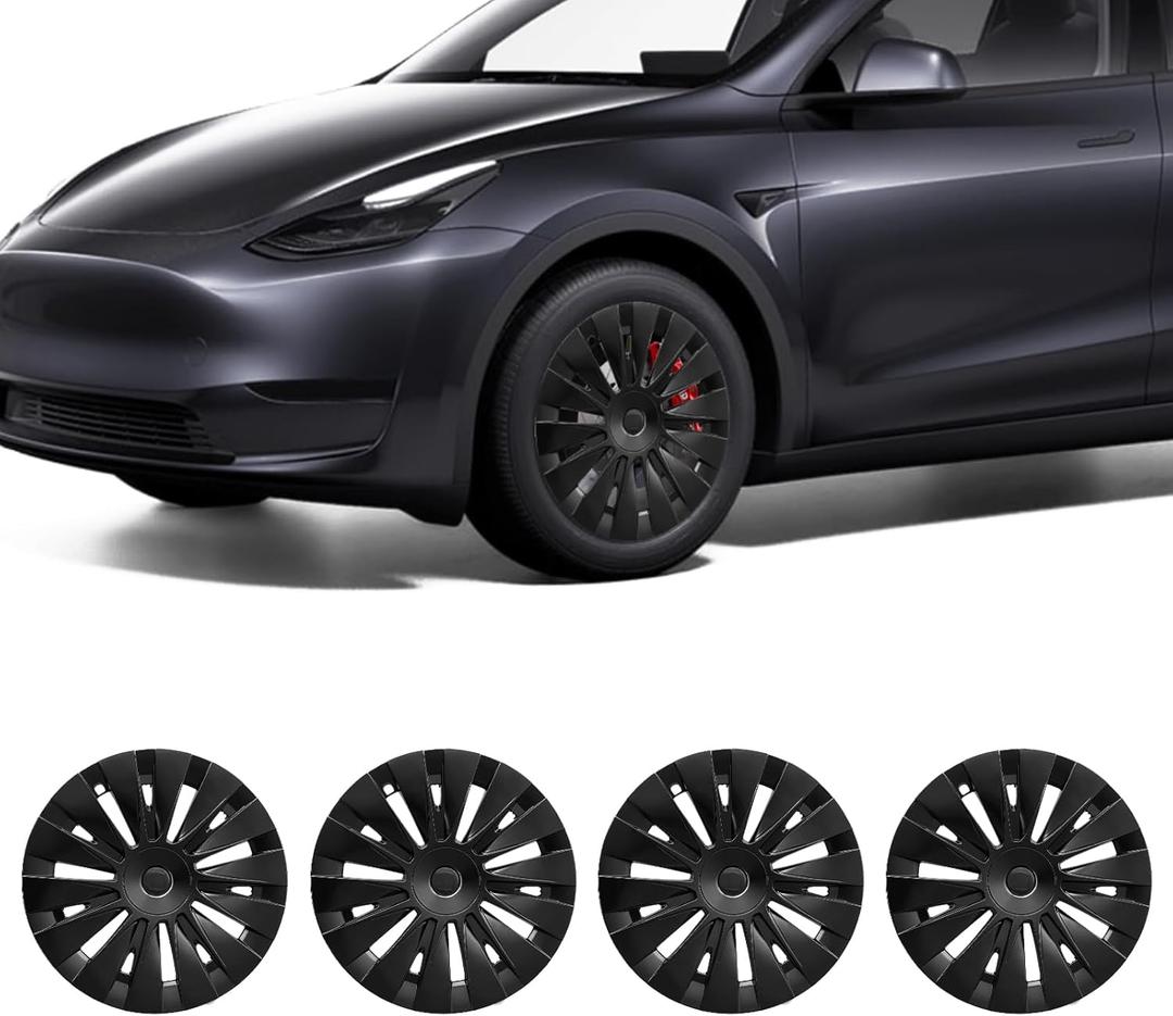 Wheel Covers for Tesla Model Y Wheel Covers, 19 Inch Wheel Cover Hubcaps Compatible with Tesla Model Y 2024 2023 2022 2021 Black Hubcaps with T Logos, 4 Pcs 