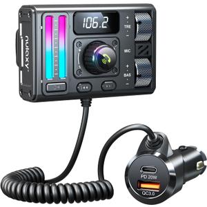 Nulaxy Bluetooth 5.3 Car Adapter with Air Vent Installation & DSP Noise Cancellation, QC3.0 & Type-C PD Car Charger Wireless FM Radio Transmitter Supports Bass & Treble Boost
