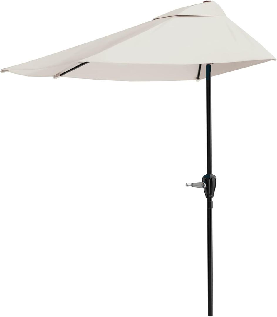 Half Umbrella Outdoor Patio Shade - 9 ft Patio Umbrella with Easy Crank - Small Canopy for Balcony, Table, or Deck by Pure Garden (Tan)