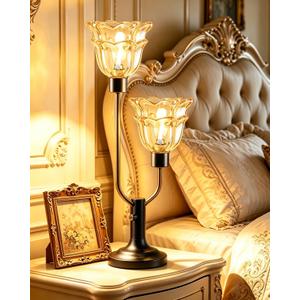 Lightdot Mid Century Modern Flower Table Lamp Dimmable Vintage Black Lamp