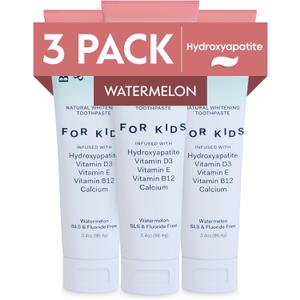 Better & Better Kids Toothpaste | Natural Hydroxyapatite Toothpaste Infused w/Calcium & Vitamins D, E, B12 | Fluoride & SLS Free for Sensitive Brushers | Watermelon Flavor | 3.4oz, 3 Pack