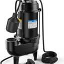 Acquaer 3/4HP Submersible Sewage Effluent Pump, Cast Iron, 115V 6400 GPH Automatic Tethered Float Switch, Sump Pump for Sump Basin, Basement, Residential Sewage, 2'' NPT Discharge
