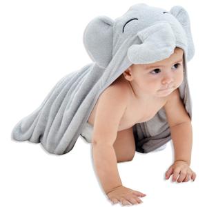 HIPHOP PANDA Hooded Towel - Rayon Made from Bamboo, Bath Towel with Bear Ears for Newborn, Baby, Toddler, Infant - Absorbent Large Baby Towel - Grey Elephant, 30 x 30 Inch